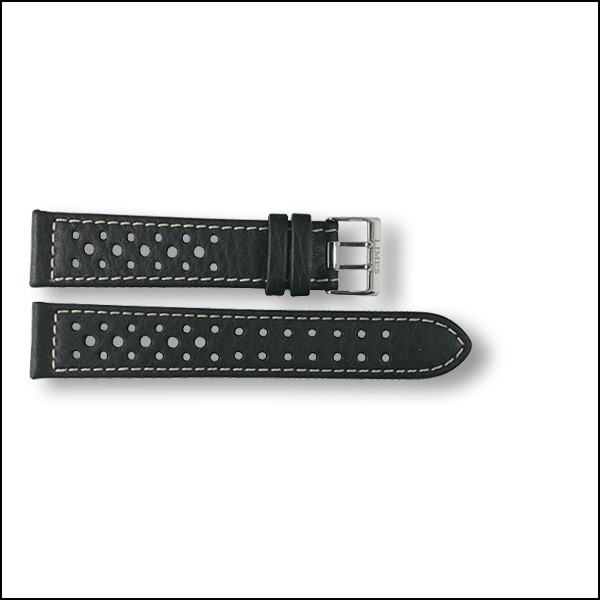 Leather strap Rallye - black with white stitching - 20mm